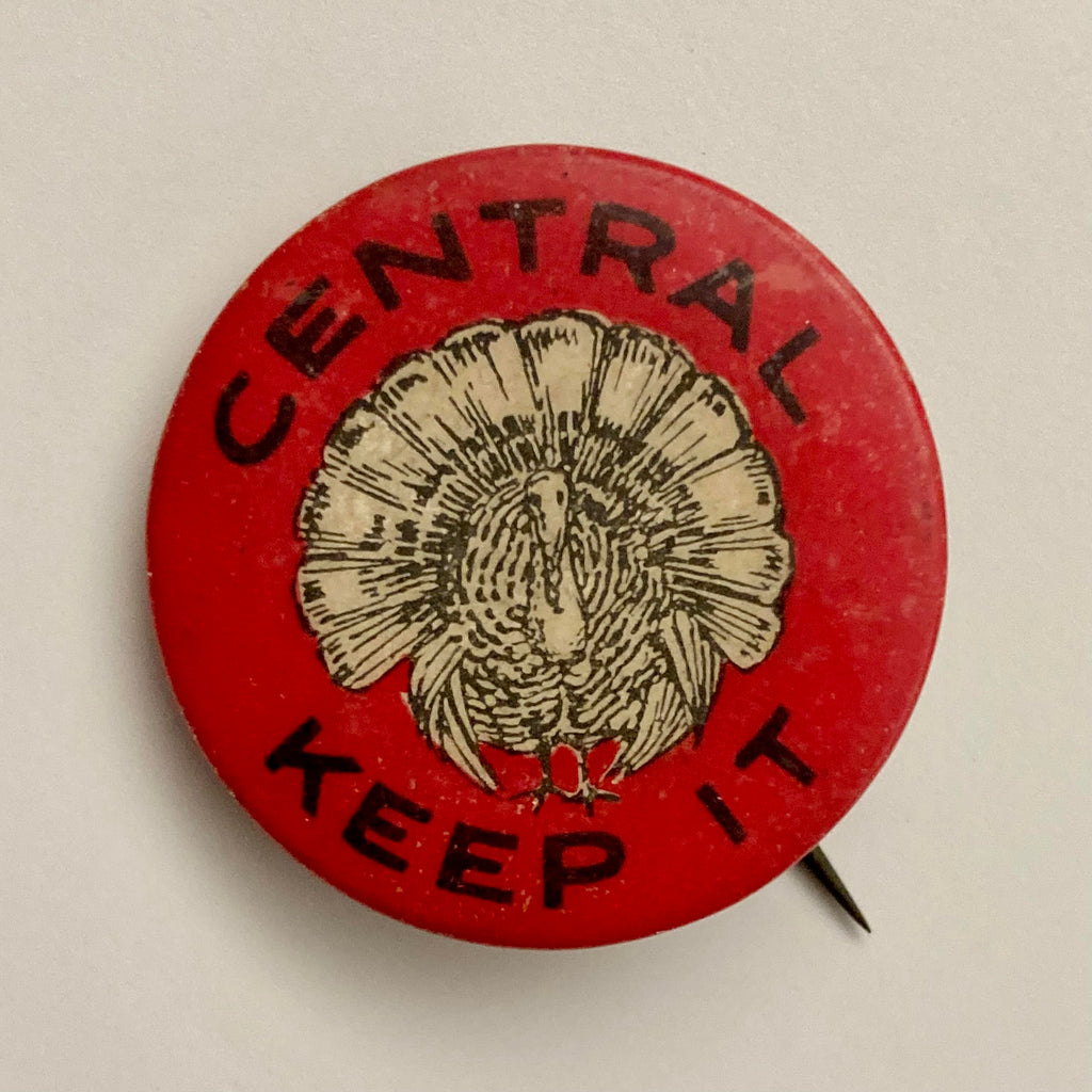 We aren't 100 percent certain on this one, but likely a pin commemorating Central High's annual Thanksgiving Day football game with Northeast High School, a rivalry that dates all the way back to 1892. Measures 1 inch. Date of manufacture unknown.